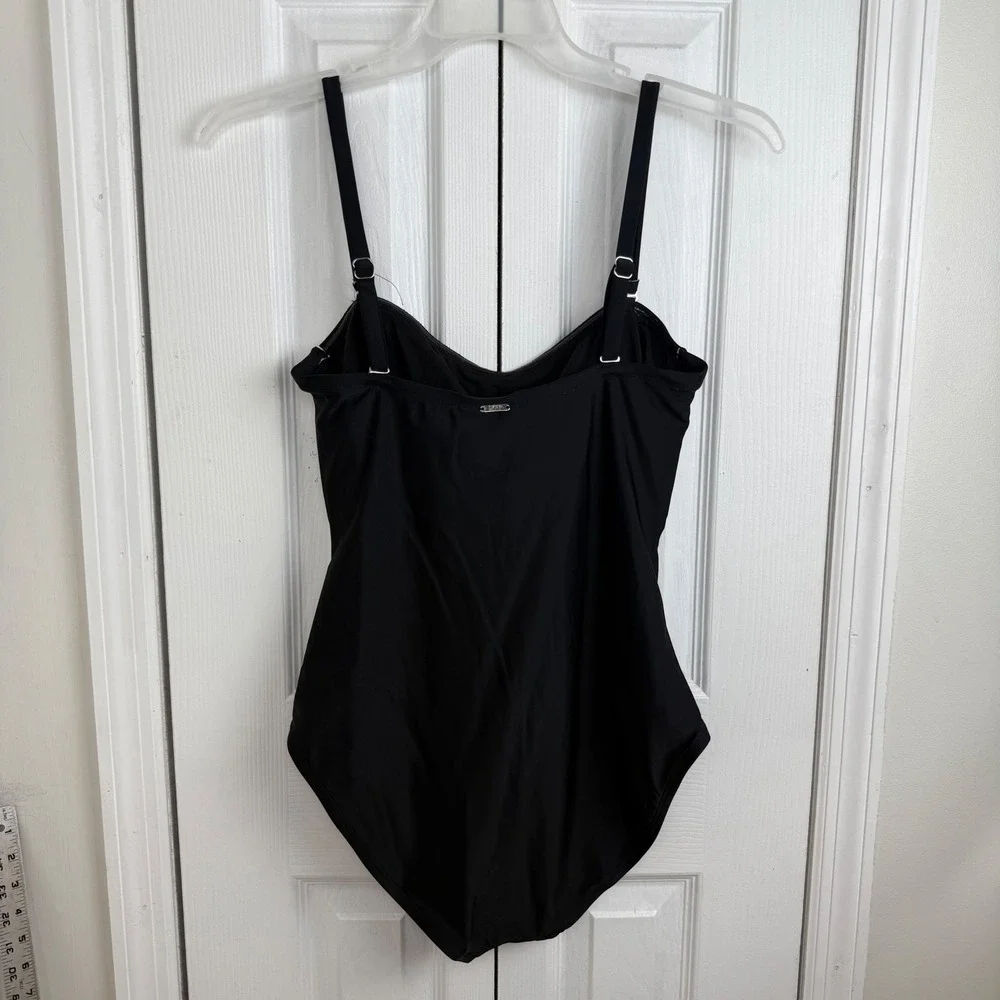 DKNY Ruched One Piece Swimsuit XL Black Slimming Minimalist Chic Resortwear - Picture 4 of 6